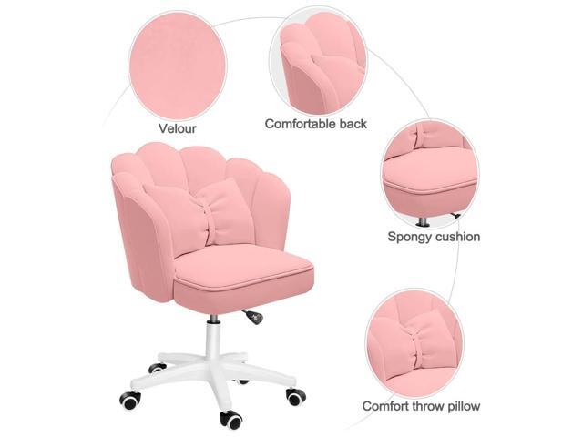 Petal Desk Chair with Bow Cushion Velvet Vanity Chair with Wheels, Upholstered Home Office Chair for Girls Women, Mid-Back Swivel Computer Task...