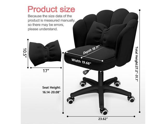 Petal Desk Chair with Bow Cushion Velvet Vanity Chair with Wheels, Upholstered Home Office Chair for Girls Women, Mid-Back Swivel Computer Task...