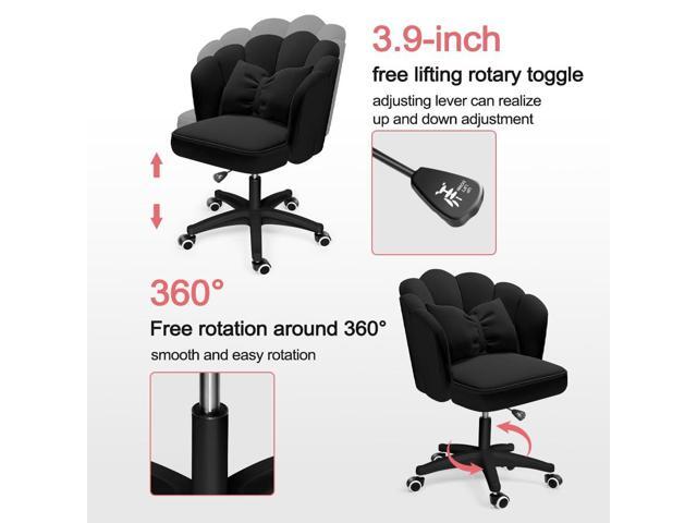 Petal Desk Chair with Bow Cushion Velvet Vanity Chair with Wheels, Upholstered Home Office Chair for Girls Women, Mid-Back Swivel Computer Task...