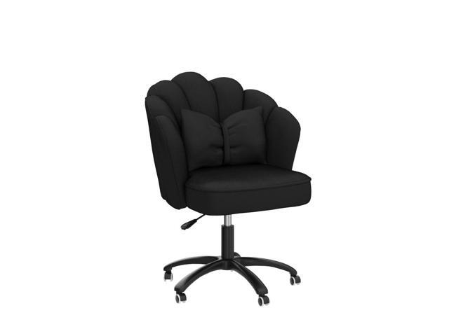 Petal Desk Chair with Bow Cushion Velvet Vanity Chair with Wheels, Upholstered Home Office Chair for Girls Women, Mid-Back Swivel Computer Task...