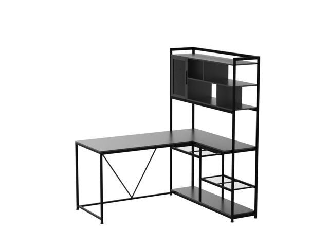 SEDETA L Shaped Computer Desk, 58'' Office Desk with LED Light and Bookshelf, L Shaped Corner Desk with Storage Shelves for Home Office, Gaming...