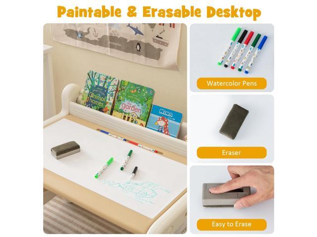 Costzon Toddler Table and Chair Set, Plastic Activity Desk w/Whiteboard, Watercolor Pens, Blackboard Eraser & Storage Shelf for Drawing Reading...