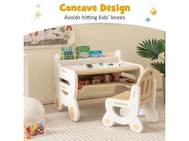 Costzon Toddler Table and Chair Set, Plastic Activity Desk w/Whiteboard, Watercolor Pens, Blackboard Eraser & Storage Shelf for Drawing Reading...