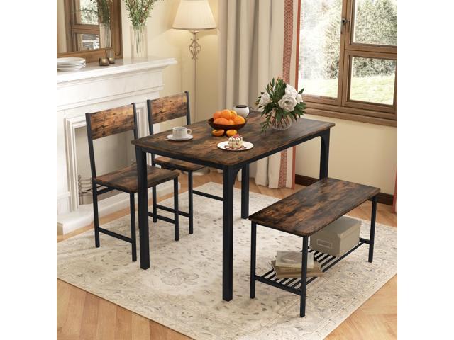 Tangkula Dining Table Set for 4, Kitchen Table and 2 Chairs for 4 with Bench, 4 Piece Dining Table Set for Small Space, Apartment