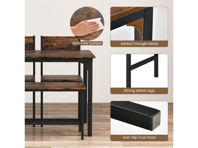 Tangkula Dining Table Set for 4, Kitchen Table and 2 Chairs for 4 with Bench, 4 Piece Dining Table Set for Small Space, Apartment