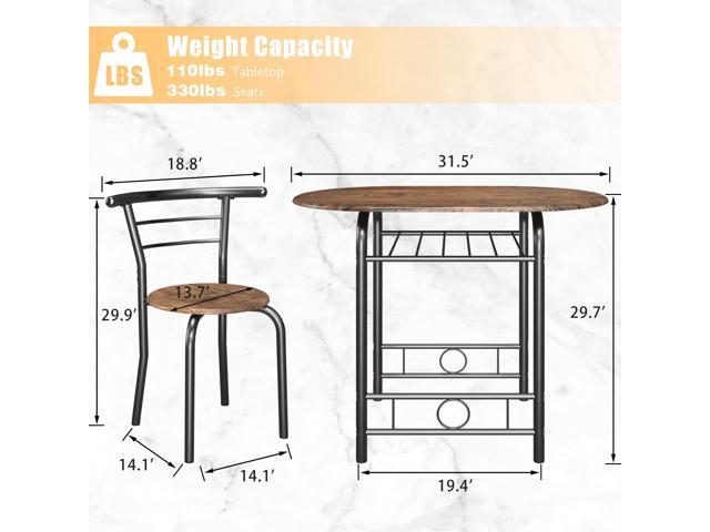 JUMMICO 3-Piece Wooden Round Table & Chair Set, Space Saving Kitchen Breakfast Nook Wood Grain Tabletop with Metal Frame and Built-in Wine Rack for...