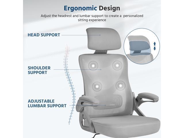 Yaheetech Ergonomic Mesh Office Chair, High Back Desk Chair with with flip-up Armrests, Adjustable Padded Headrest Computer Chair with Lumbar...