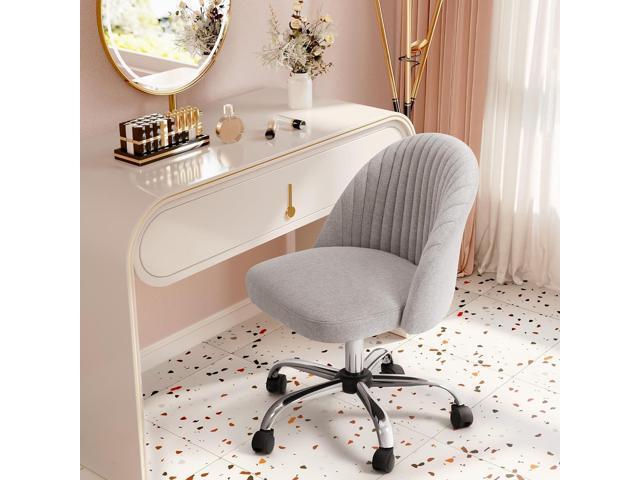 JUMMICO Home Office Desk Chair Vanity Chair Twill Upholstered Adjustable Mid-Back Armless Swivel Task Chair Modern Fabric Office Chairs with Wheels...