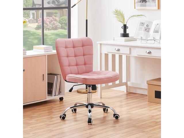 Yaheetech ModernTufted Armless Desk Office Chair Faux Leather Upholstered Computer Chair with Adjustable Seat Height and Rolling Wheels for...