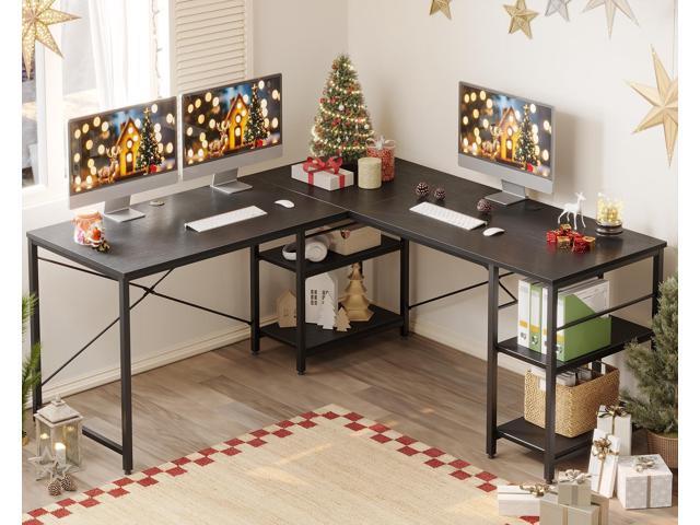Bestier 95.2 L Shaped Desk, Reversible Corner Computer Desk or 2 Person Long Table with Adjustable Shelves, Large Writing Study Workstation with 3...