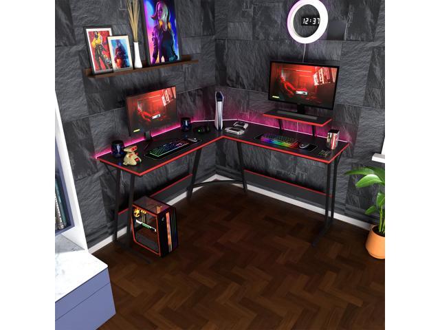 51 inch L Shaped Gaming Desk, Computer Desk for Bedroom, Black L shaped Desk for Gaming,Home Office Desks with Detachable Monitor Stand, Corner...