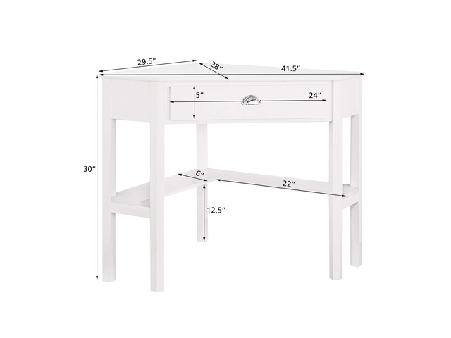 COSTWAY Corner Desk, Writing Corner Computer Desk with Drawer for Small Space, Wood Makeup Vanity Desk, Small Corner Desk with Shelves, Office...