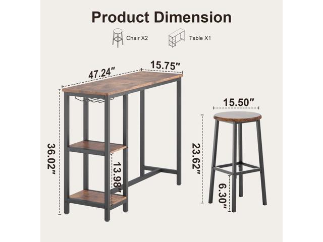 Small Bar Table Set with Glass Rack, Bar Height Table with Stools & 2 Storage Shelves,Behind Couch Table, Console Table for Entryway, Dining Room,...