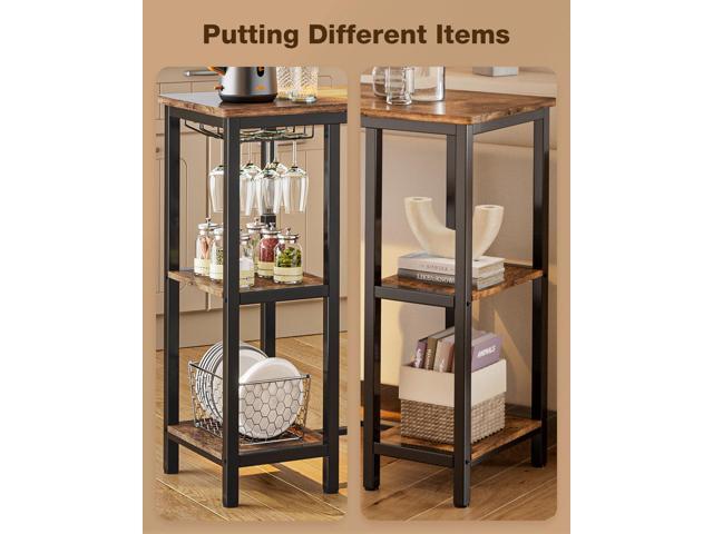 Small Bar Table Set with Glass Rack, Bar Height Table with Stools & 2 Storage Shelves,Behind Couch Table, Console Table for Entryway, Dining Room,...