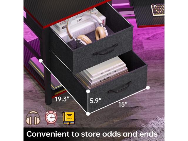 SEDETA 79' Gaming Desk, Computer Desk with 2 Fabric Drawers & LED Light, L Shaped Gaming Desk with Storage Shelf for Home Office, Carbon Fiber...