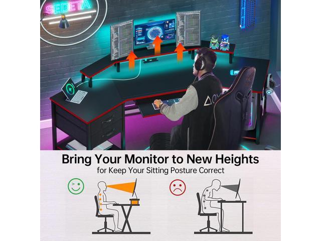 SEDETA 79' Gaming Desk, Computer Desk with 2 Fabric Drawers & LED Light, L Shaped Gaming Desk with Storage Shelf for Home Office, Carbon Fiber...