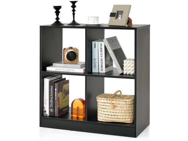 Giantex 4-Cube Bookcase Black - 2-Tier Freestanding Open Bookshelf with Anti-Toppling Device, Wooden Decorative Storage Organizer, Modern Floor...
