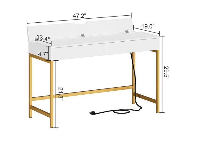 Treocho Computer Desk with USB Charging Ports and Power Outlets, Modern Simple 47 inch Vanity Desk with 2 Drawers, Makeup Table for Home Office,...
