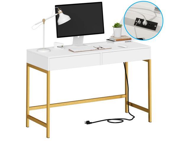 Treocho Computer Desk with USB Charging Ports and Power Outlets, Modern Simple 47 inch Vanity Desk with 2 Drawers, Makeup Table for Home Office,...