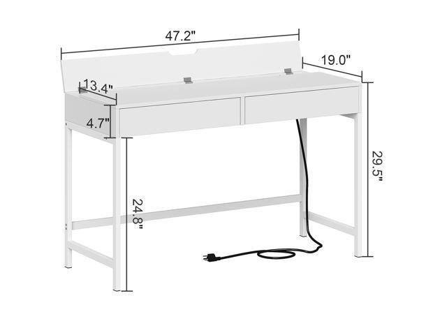 Treocho White Desk with USB Charging Ports and Power Outlets, Modern Simple 47 inch Computer Desk with 2 Drawers, Vanity Table, Makeup Table for...