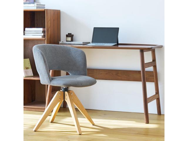 Mid Century Modern Swivel Accent Chair with Solid Wood Legs, Home Office Desk Chair No Wheels, Makeup Chair for Vanity, Upholstered Chair for...