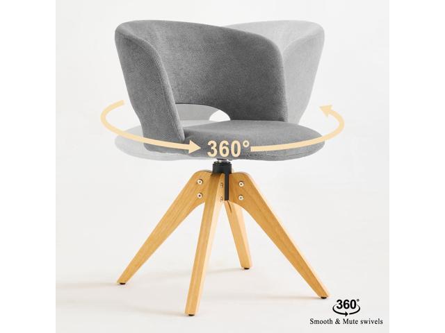 Mid Century Modern Swivel Accent Chair with Solid Wood Legs, Home Office Desk Chair No Wheels, Makeup Chair for Vanity, Upholstered Chair for...