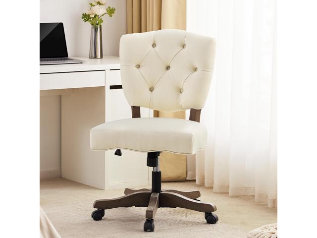 HUIMO Upholstered Swivel Desk Chair Chenille Tufted Fabric Home Office Chair with Wheels Adjustable Height Classic Task Chair with Wooden Legs...