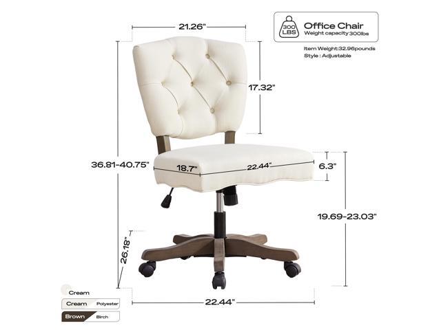 HUIMO Upholstered Swivel Desk Chair Chenille Tufted Fabric Home Office Chair with Wheels Adjustable Height Classic Task Chair with Wooden Legs...