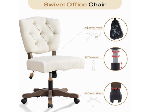 HUIMO Upholstered Swivel Desk Chair Chenille Tufted Fabric Home Office Chair with Wheels Adjustable Height Classic Task Chair with Wooden Legs...