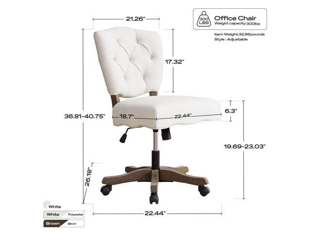 HUIMO Upholstered Swivel Desk Chair Chenille Tufted Fabric Home Office Chair with Wheels Adjustable Height Classic Task Chair with Wooden Legs...