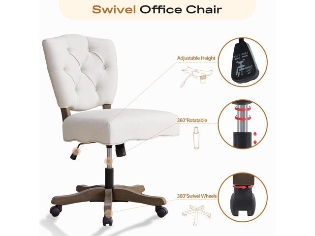 HUIMO Upholstered Swivel Desk Chair Chenille Tufted Fabric Home Office Chair with Wheels Adjustable Height Classic Task Chair with Wooden Legs...