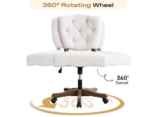 HUIMO Upholstered Swivel Desk Chair Chenille Tufted Fabric Home Office Chair with Wheels Adjustable Height Classic Task Chair with Wooden Legs...