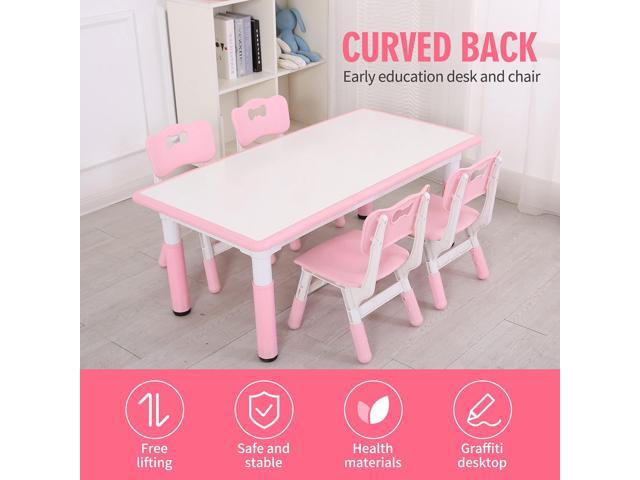 UNICOO Kids Table and Chairs, Height Adjustable Toddler Table and Chair Set with 4 Chairs, Graffiti Desktop, Classroom/Daycare/Home, Children...