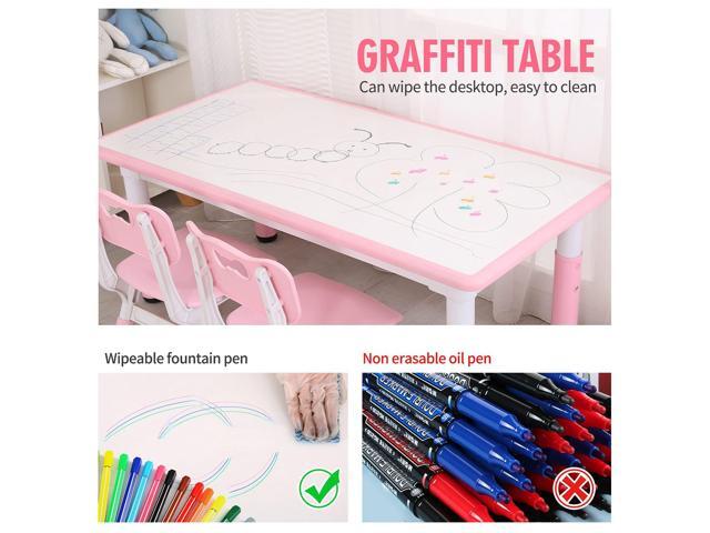 UNICOO Kids Table and Chairs, Height Adjustable Toddler Table and Chair Set with 4 Chairs, Graffiti Desktop, Classroom/Daycare/Home, Children...