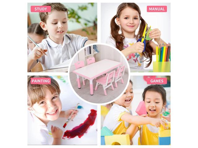 UNICOO Kids Table and Chairs, Height Adjustable Toddler Table and Chair Set with 4 Chairs, Graffiti Desktop, Classroom/Daycare/Home, Children...