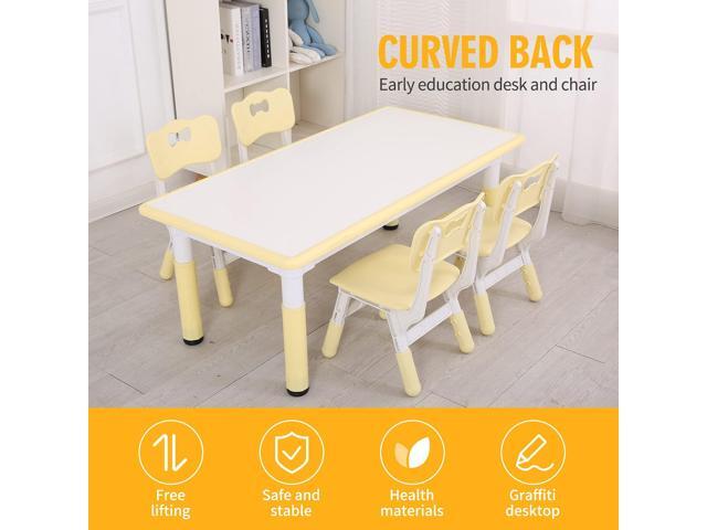 UNICOO - Kids Study Table and Chairs Set, Height Adjustable Plastic Children Art Desk with 4 Seats, Kids Multi Activity Table Set (White Top +...
