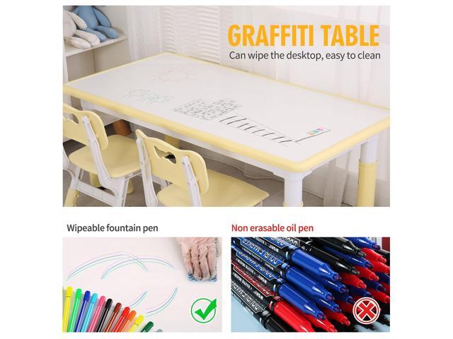 UNICOO - Kids Study Table and Chairs Set, Height Adjustable Plastic Children Art Desk with 4 Seats, Kids Multi Activity Table Set (White Top +...
