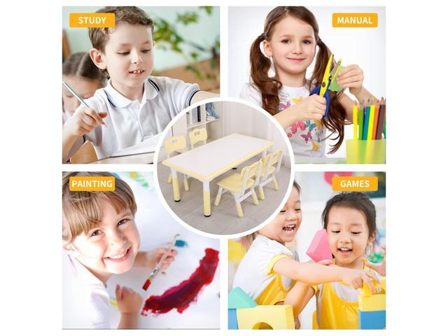 UNICOO - Kids Study Table and Chairs Set, Height Adjustable Plastic Children Art Desk with 4 Seats, Kids Multi Activity Table Set (White Top +...