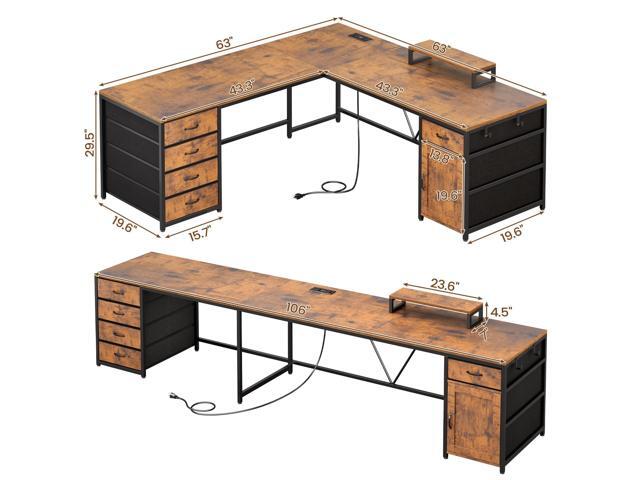 SEDETA L Shaped Desk, 63' Computer Desk with 5 Drawer & Power Outlet, Long Home Office Desk or Corner Desk, L Shaped Corner Desk with Monitor...