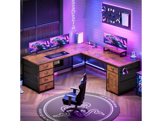 SEDETA L Shaped Desk, 63' Computer Desk with 5 Drawer & Power Outlet, Long Home Office Desk or Corner Desk, L Shaped Corner Desk with Monitor...