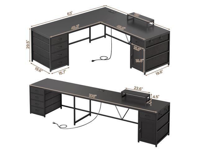 Sedeta SEDETA L Shaped Desk, 63'' Computer Desk with 5 Drawer & Power Outlet,Long Home Office Desk or Corner Desk, L Shaped Corner Desk with...