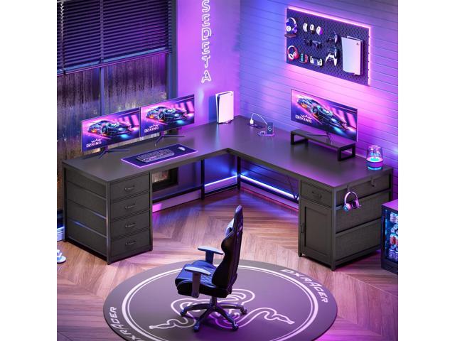 Sedeta SEDETA L Shaped Desk, 63'' Computer Desk with 5 Drawer & Power Outlet,Long Home Office Desk or Corner Desk, L Shaped Corner Desk with...