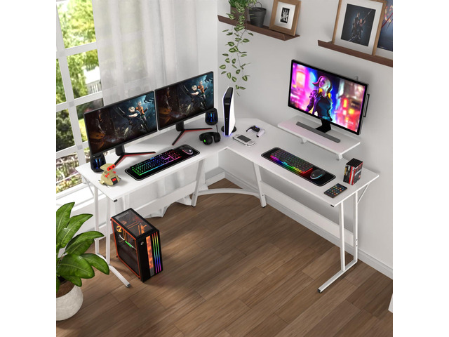 PayLessHere L Shaped Desk Corner Gaming Desk Computer Desk with Large Desktop Studying and Working and Gaming for Home and Work Place,White