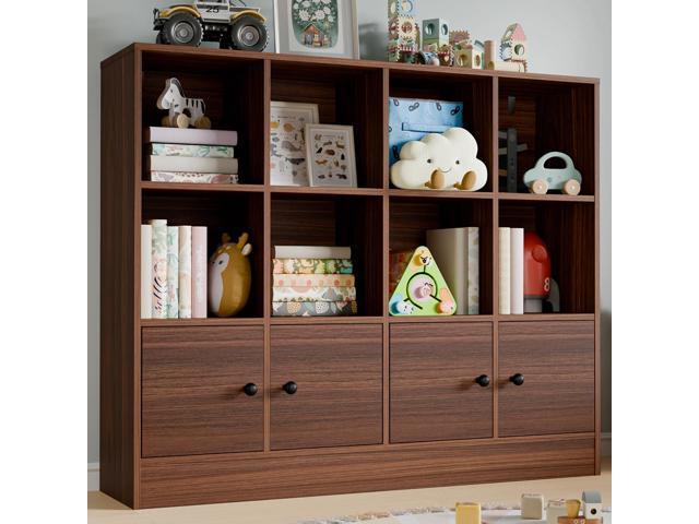 Cozy Castle Brown Wood Bookcase,12 Cube Storage Organizer Bookshelf with 4 Doors,3 Tier Storage Cabinet with Adjustable Shelves for Bedroom, Living...
