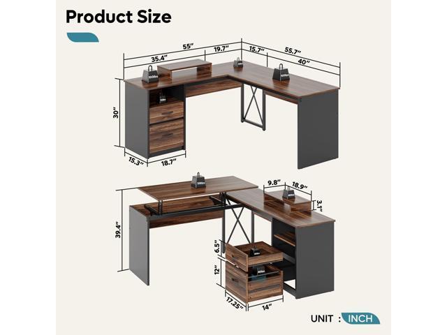Bestier L Shaped Standing Desk with Lift Top, 55' x 55' Standing Corner Desk for Home Office, Computer Desk with Reversible File Drawer and Monitor...