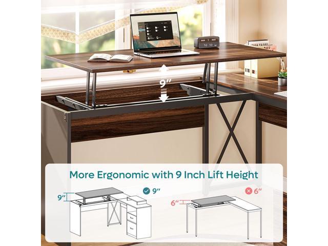 Bestier L Shaped Standing Desk with Lift Top, 55' x 55' Standing Corner Desk for Home Office, Computer Desk with Reversible File Drawer and Monitor...