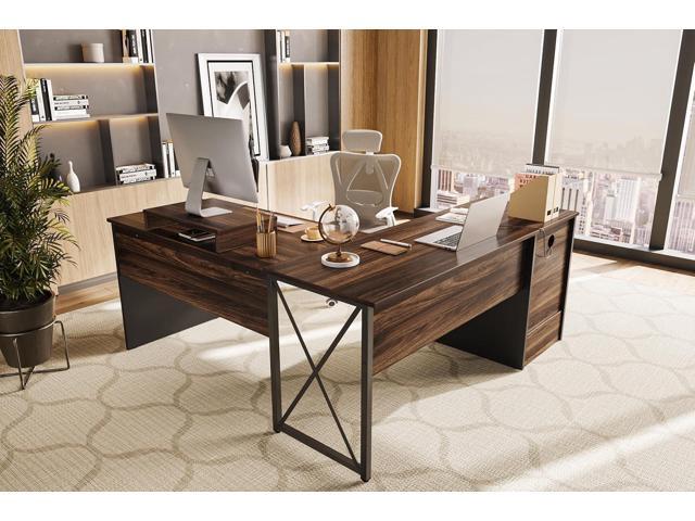 Bestier L Shaped Standing Desk with Lift Top, 55' x 55' Standing Corner Desk for Home Office, Computer Desk with Reversible File Drawer and Monitor...