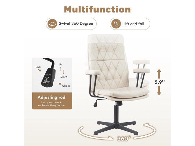 Desk Chair Without Wheels Swivel Tilt Home Office Chair with Criss Cross Legs Solid Accent Armchair Cream White