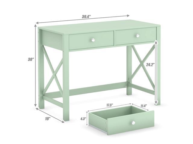 WiberWi Home Office Desk with Drawers, Small Writing Computer Desk for Bedroom, Modern Green Makeup Vanity Table for Girls, Study Table for Home...