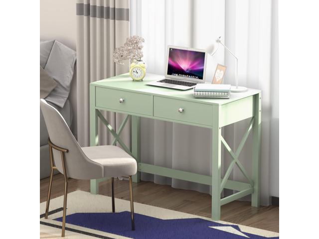 WiberWi Home Office Desk with Drawers, Small Writing Computer Desk for Bedroom, Modern Green Makeup Vanity Table for Girls, Study Table for Home...
